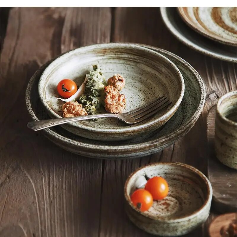 Home Cooking Japanese - Japanisches Handgefertigtes Steinzeug-Geschirr Teller und Schüsseln