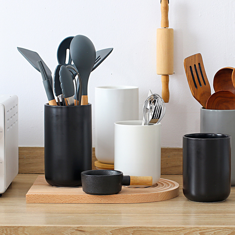Home Cooking Help - Keramik-Aufbewahrungskanister, nordischer Küchenutensilienhalter für Löffel, Spatel,