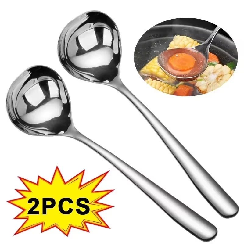 Home Cooking Help - 2/1 Stück Edelstahl-Löffel mit Verstärktem Langem